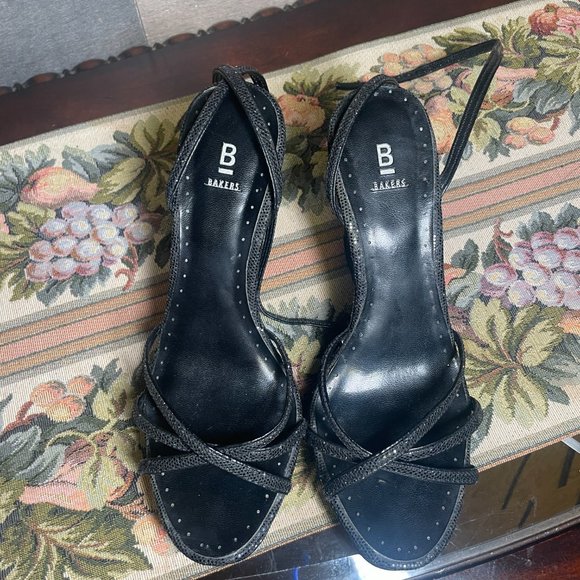 Bakers Sparkle Black Platform Wedges Ankle Straps Open Toe Shoes Size 6.5B - Picture 8 of 9